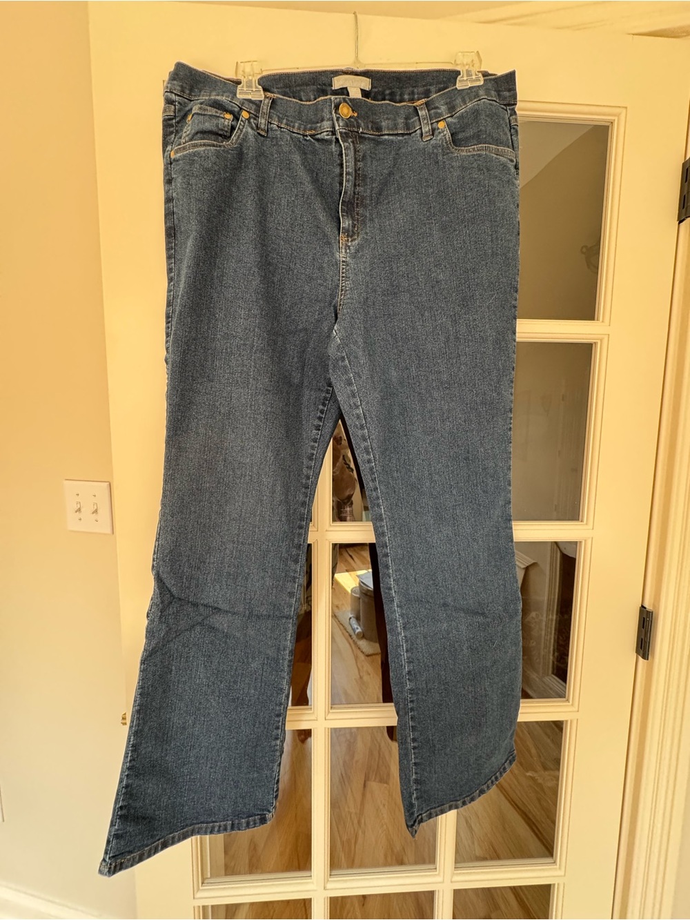 Woman Within Medium Blue Denim Jeans with Contrast Stitching Bootcut 20W Tall
